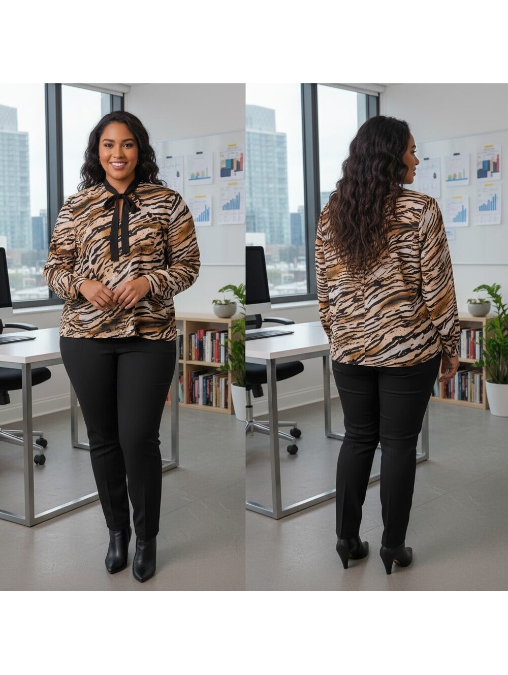 1977 - New Look Women's 3X Animal Print Blouse with Black Bow Tie